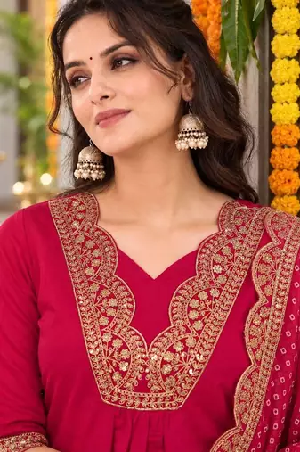 womenembroidered regular chanderi silk kurta set