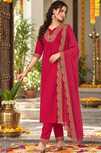 womenembroidered regular chanderi silk kurta set
