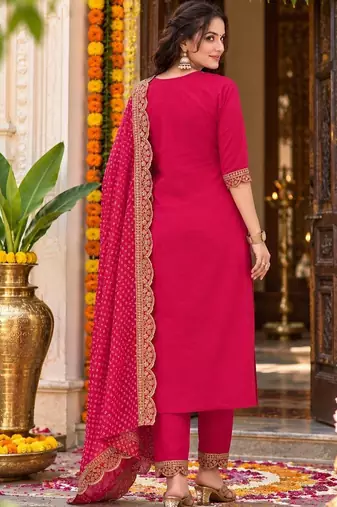 womenembroidered regular chanderi silk kurta set