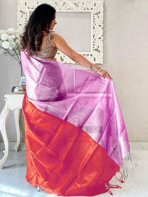 Pink pink woven design tissue sarees 2