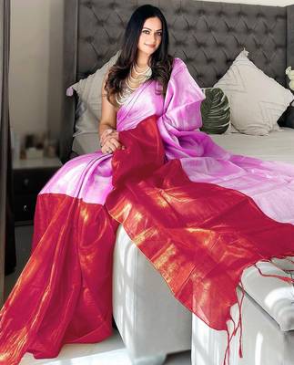 Pink pink woven design tissue sarees 3