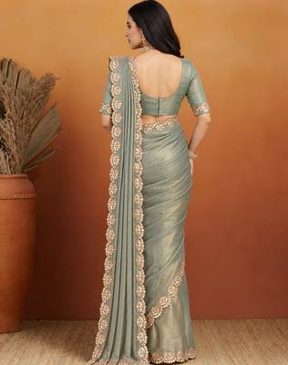Shoulder pre-pleated solid two-tone pure chiffon ready to wear saree with aari work 2