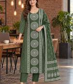 women ethnic motifs printed regular kurta with trousers & with dupatta