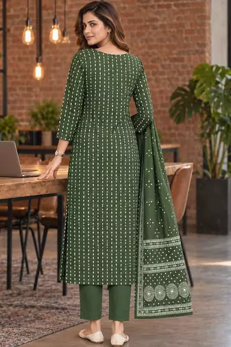 women ethnic motifs printed regular kurta with trousers & with dupatta