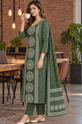 women ethnic motifs printed regular kurta with trousers & with dupatta