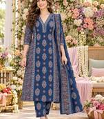 women ethnic motifs printed regular  cotton kurta with trousers & with dupatta
