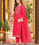 women ethnic motifs embroidered kurta with trousers & dupatta