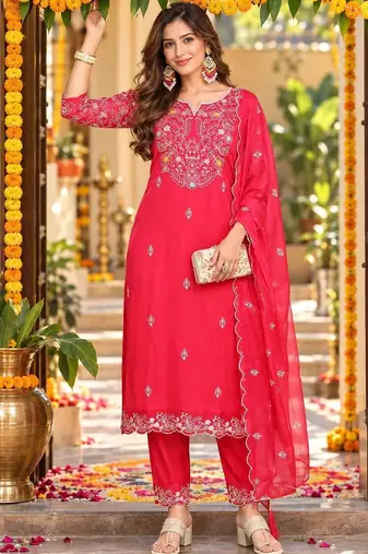 women ethnic motifs embroidered kurta with trousers & dupatta