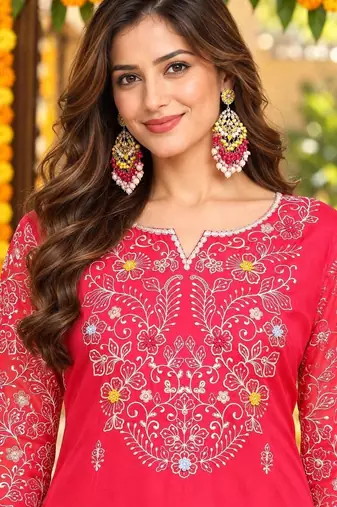 women ethnic motifs embroidered kurta with trousers & dupatta