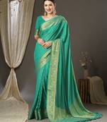 Teal ethnic motifs zari  georgette kanjeevaram saree