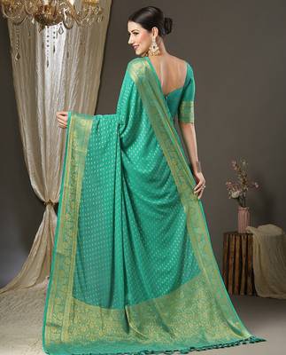 Teal ethnic motifs zari  georgette kanjeevaram saree 3