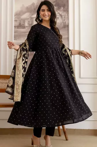 women ethnic motifs printed angrakha kurta with trousers & with dupatta