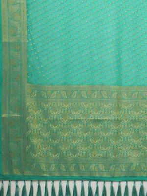 Teal ethnic motifs zari  georgette kanjeevaram saree 5