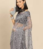 Grey grey floral embroidered organza saree