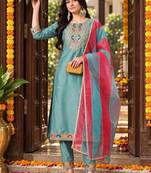 women ethnic motifs embroidered kurta with trouser & dupatta