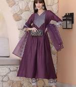 women geometric embroidered silk kurta with trousers & dupatta