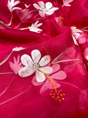 Pink pink floral printed organza saree 4
