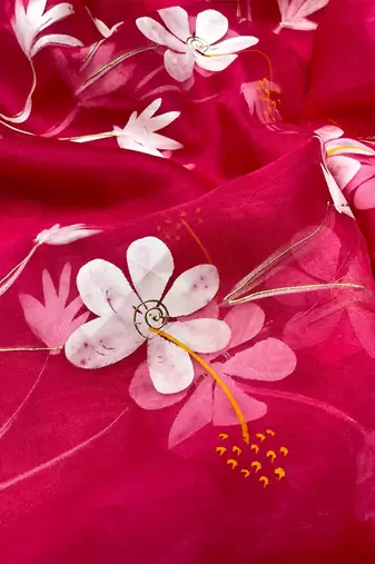 Pink pink floral printed organza saree