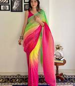 Yellow embellished sequinned  georgette designer holi saree