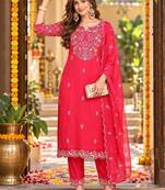 floral embroidered thread work organza kurta with trousers & dupatta