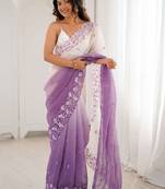 Purple embellished embroidered poly chiffon saree