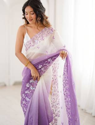Purple embellished embroidered poly chiffon saree 2