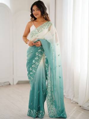 Multicolor embellished embroidered poly chiffon saree 1