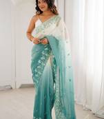 Multicolor embellished embroidered poly chiffon saree