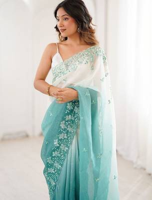 Multicolor embellished embroidered poly chiffon saree 2