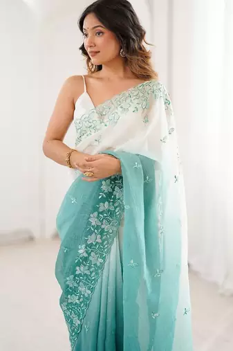 Multicolor embellished embroidered poly chiffon saree