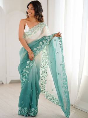 Multicolor embellished embroidered poly chiffon saree 3