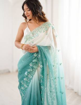 Multicolor embellished embroidered poly chiffon saree 4