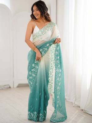 Multicolor embellished embroidered poly chiffon saree 5