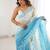 Blue floral embroidered poly chiffon saree