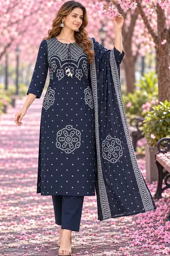 women ethnic motifs printed regular  cotton kurta with trousers & with dupatta