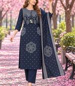 women ethnic motifs printed regular  cotton kurta with trousers & with dupatta