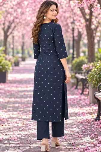 women ethnic motifs printed regular  cotton kurta with trousers & with dupatta