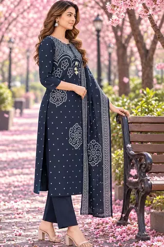 women ethnic motifs printed regular  cotton kurta with trousers & with dupatta