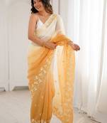 White woven design embroidered poly chiffon saree