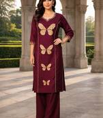women floral embroidered regular thread work  cotton kurta with palazzos
