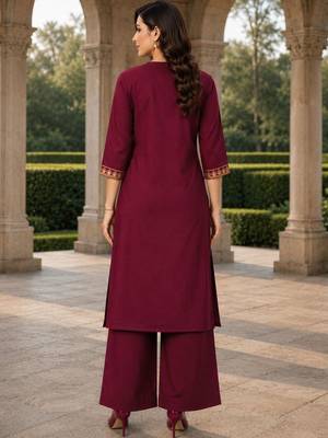 women floral embroidered regular thread work  cotton kurta with palazzos 2