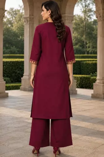 women floral embroidered regular thread work  cotton kurta with palazzos