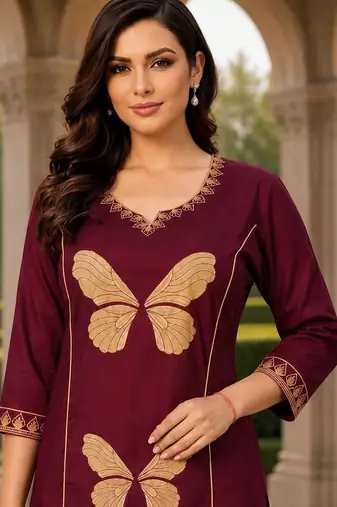 women floral embroidered regular thread work  cotton kurta with palazzos
