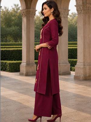 women floral embroidered regular thread work  cotton kurta with palazzos 4