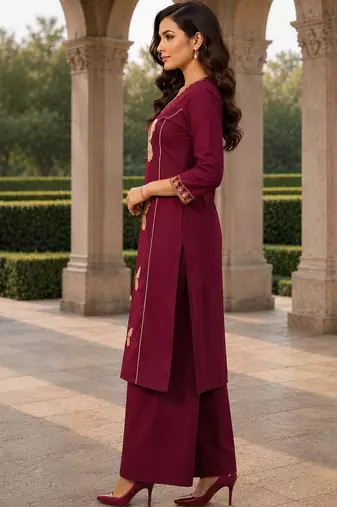 women floral embroidered regular thread work  cotton kurta with palazzos
