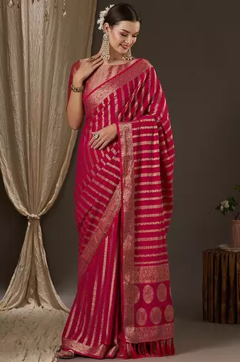 Pink pink & gold-toned woven design zari  georgette kanjeevaram saree