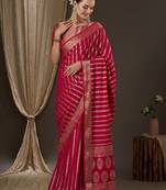 Pink pink & gold-toned woven design zari  georgette kanjeevaram saree