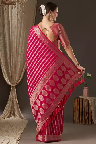 Pink pink & gold-toned woven design zari  georgette kanjeevaram saree
