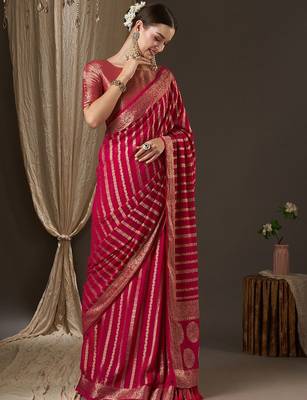 Pink pink & gold-toned woven design zari  georgette kanjeevaram saree 3
