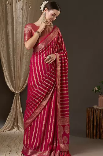 Pink pink & gold-toned woven design zari  georgette kanjeevaram saree